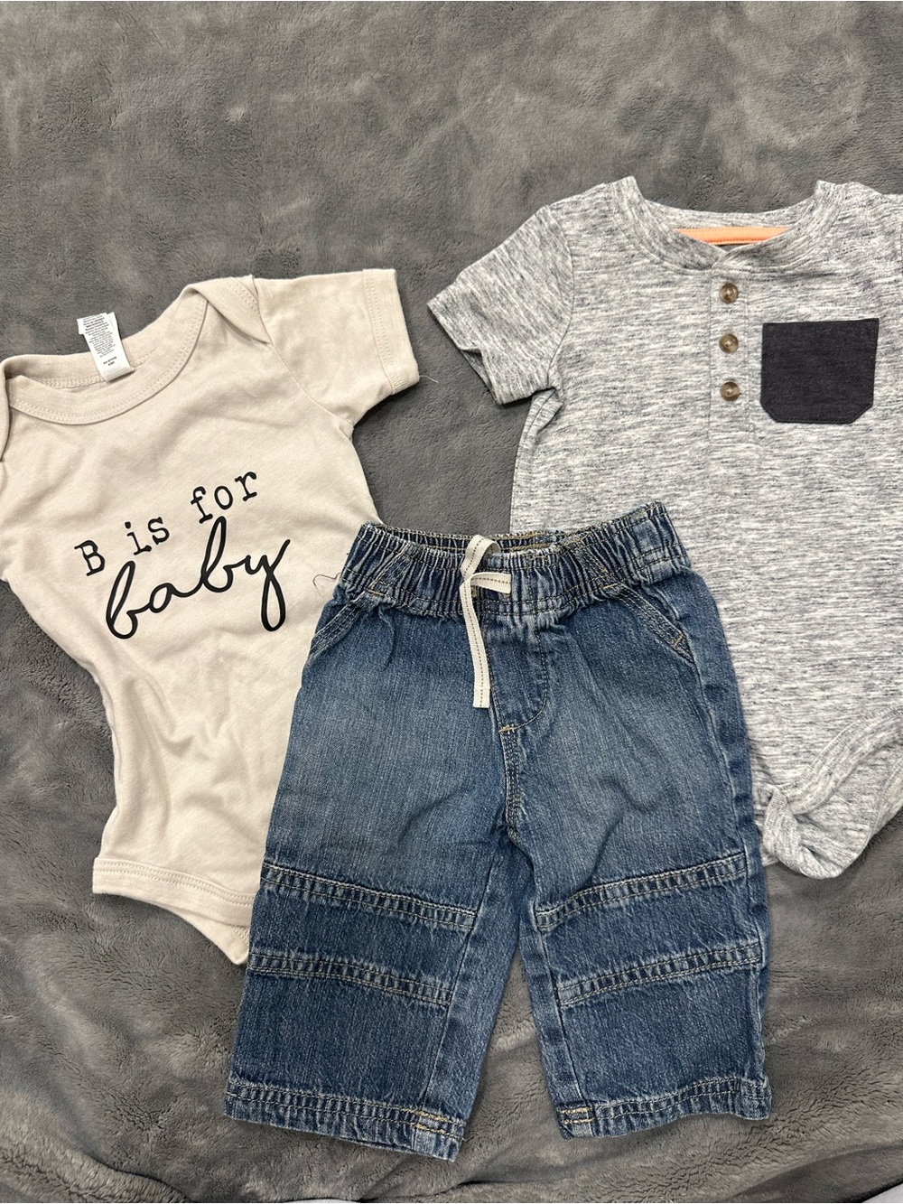 Denim Jogger Pants with Two Bodysuits